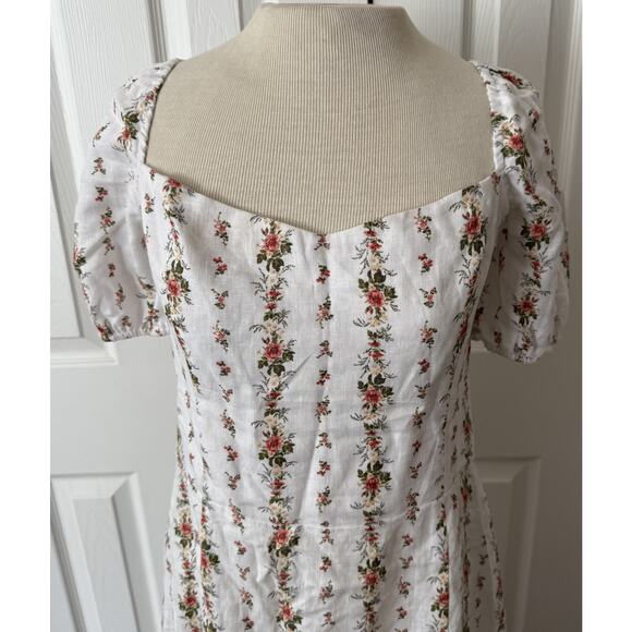 Reformation Lacey Dress Sz 12 White Floral Tie Back Smocked Spring Easter Bridal - Picture 2 of 16